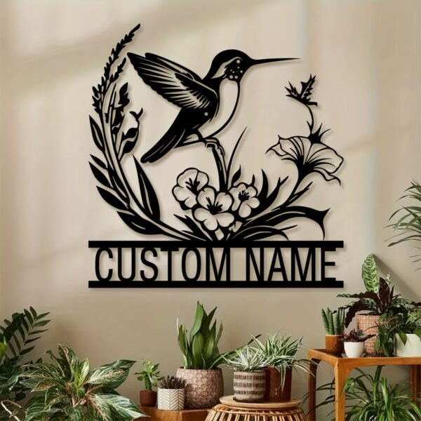1pc Customizable Metal Hummingbird & Floral Wall Art with Personalized Name - Elegant Farmhouse Decor for Porch, Patio | Ideal Gift for Valentine's, Christmas, Halloween, Thanksgiving | Indoor/Outdoor Metal Wall Hanging, Indoor Wall Art|Customizable Decor|Sleek Metal Finish, Outdoor Decor - Image 8