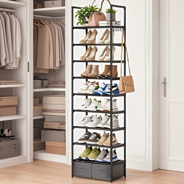 10 Tier Shoe Rack Grey Shoe Storage Large Capacity 50-56 Pairs Beautiful Tall Shoe Shelf Shoe Storage Cabinet Shoe Racks For Entryway Closet - Image 9