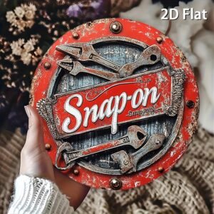 2D Flat 1pc Vintage Metal Sign Snap-on Tools Aluminum Round Poster Bold and Industrial Design Retro Vintage Look Wall Art for Bar, Café, Beach House, Backyard 7.8x7.8 Inch, 2D Flat, Perfect for Room Decor