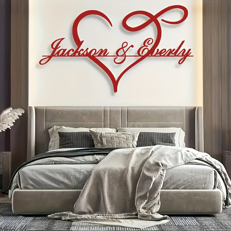 Customizable Metal Sign with Personalized Silhouette – Love Heart & Surname Design for Home, Garden, Kitchen, and Dining Decor – Matte Finish, Reusable Iron Artwork – Perfect for Parties & Holiday Gifts