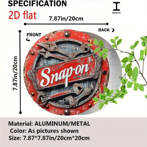 2D Flat 1pc Vintage Metal Sign Snap-on Tools Aluminum Round Poster Bold and Industrial Design Retro Vintage Look Wall Art for Bar, Café, Beach House, Backyard 7.8x7.8 Inch, 2D Flat, Perfect for Room Decor - Image 3