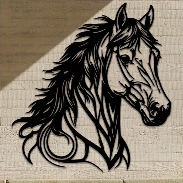1pc Horse Wall Decor in Metal - Animal Themed Home Office Wall Hanging, Indoor Equestrian Art, No Electricity Needed, Transverse Orientation - Ideal Gift for Horse Lovers