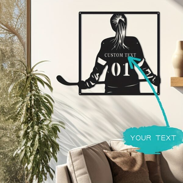 1pc Personalized Ice Hockey Player Metal Wall Art, Custom Name, Bohemian Style Hanging Decor, Versatile Statue Wall Ornament for Living Room, Office, Outdoor Porch - Farmhouse Kitchen Decoration, Art Deco, Wall Mount, Sports Theme, Original Artwork, Ideal for Christmas, Easter, Thanksgiving, Valentine'S Day, Graduation - Image 4
