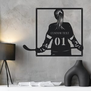 1pc Personalized Ice Hockey Player Metal Wall Art, Custom Name, Bohemian Style Hanging Decor, Versatile Statue Wall Ornament for Living Room, Office, Outdoor Porch - Farmhouse Kitchen Decoration, Art Deco, Wall Mount, Sports Theme, Original Artwork, Ideal for Christmas, Easter, Thanksgiving, Valentine'S Day, Graduation