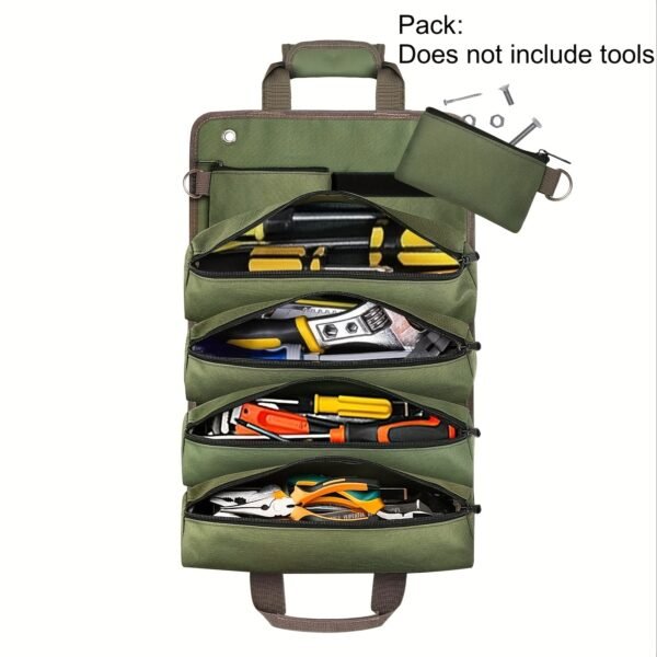Heavy Duty Roll Up Tool Bag with Detachable Pouches, Portable Tool Organizer for Electricians, Mechanics, and Fathers' Day Gifts - Image 3