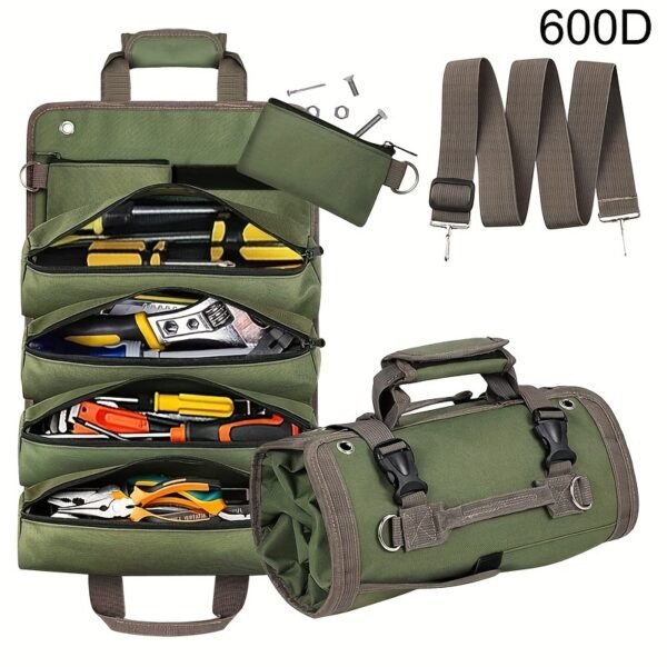 Heavy Duty Roll Up Tool Bag with Detachable Pouches, Portable Tool Organizer for Electricians, Mechanics, and Fathers' Day Gifts - Image 10