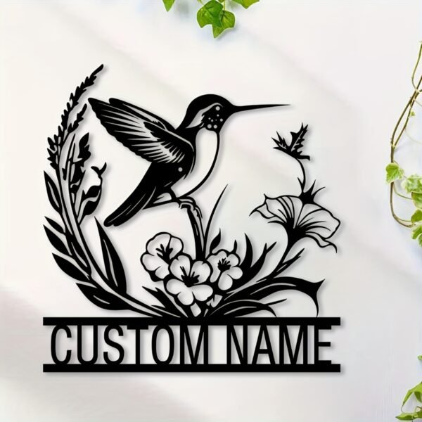 1pc Customizable Metal Hummingbird & Floral Wall Art with Personalized Name - Elegant Farmhouse Decor for Porch, Patio | Ideal Gift for Valentine's, Christmas, Halloween, Thanksgiving | Indoor/Outdoor Metal Wall Hanging, Indoor Wall Art|Customizable Decor|Sleek Metal Finish, Outdoor Decor - Image 10
