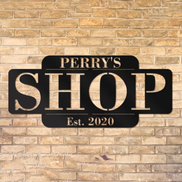 1pc Personalized Custom Metal Sign "Perry's Shop" - Durable Outdoor Decor, Black & White Address Plaque with Established Year, Wall Mount, No Electricity Needed, for Home or Business, Metal Outdoor Decor - Image 5