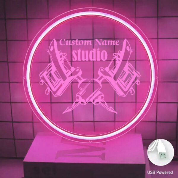 1pc Custom Name Neon Sign - Round Shape Tattoo Design, USB-Powered Acrylic Wall Decor for Business Stores, Parties, and Housewarming Gifts, Personalized Studio Name Display, Polished Finish, Easy Wall Mount, Neon Signs for Wall Decor - Image 3