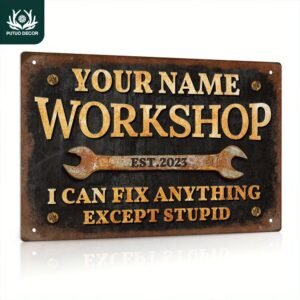 1pc [Customized] Personalized Workshop Sign, Custom Name, Year, Vintage Garage Wall Decor, 12x8 Inches Metal Sign, Gift Ideas