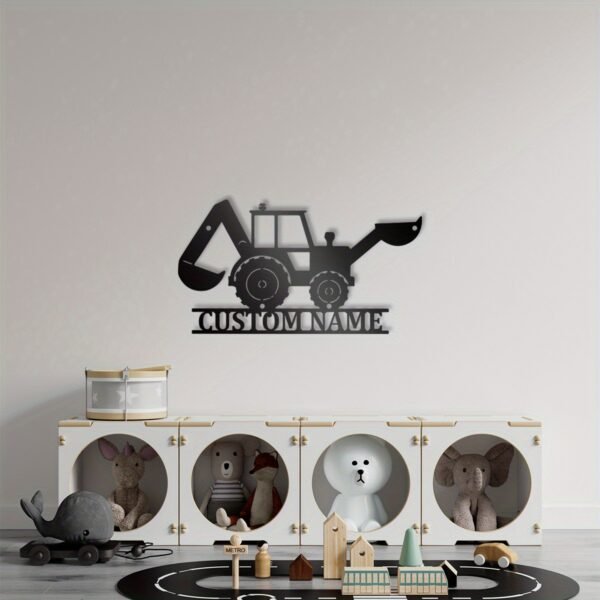 1pc Personalized Excavator Metal Wall Art with Custom Name - Iron Construction Vehicle Decor for Kids Room, Boys Nursery, Home Decoration - Unique Digger Driver Sign - Image 2