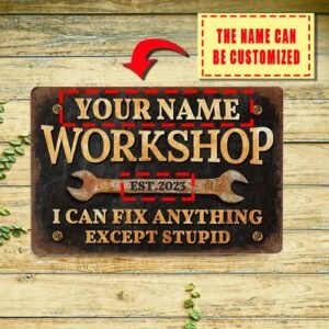 Customizable Aluminum Workshop Sign, Personalized Name & Est. Year, Durable Metal Plaque, 12x8 Vintage Look, Ideal Gift for Mechanics, Pre-Drilled Weather-Resistant Aluminum Sign - 1pc