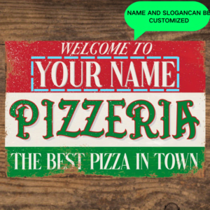 1pc Personalized Aluminum Pizzeria Sign - Customizable Text Metal Wall Decor for Indoor/Outdoor, Man Cave, Garage, Workshop - Durable, Weather-Resistant 8x12 inch Custom Sign