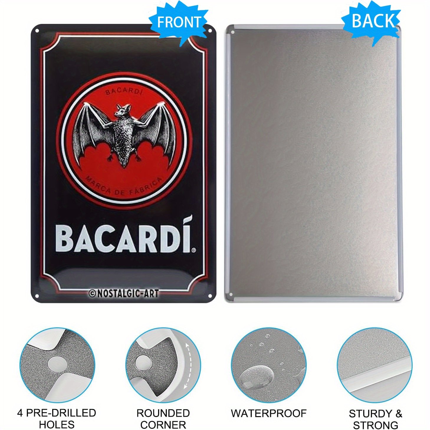 Vintage Bacardi Logo Metal Tin Sign – Retro Bar Decor, Classic Bat Design, Perfect Gift Idea, Wall-Mounted Iron Art