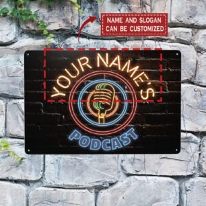 Room Decor 1pc Customizable Metal Sign for Podcast - Personalized Neon Light Style Wall Art with Your Name or Text, Durable Metal Plaque, Easy Installation, 8x12 inches (20x30cm)