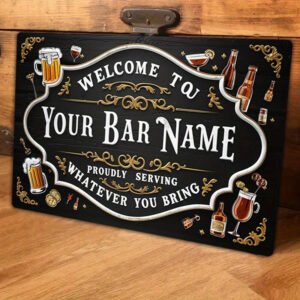 Customizable Vintage Metal Bar Sign - "Welcome to Your Bar Name" Text, Personalized Aluminum Decor for Home & Tavern, Beer & Spirits Theme, No Battery Required, 8x12 Inch