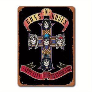 Vintage Rock Band Tin Sign Art Set, Classic Metal Wall Decor, Iron Poster Plaque for Home Decoration, Pre-Drilled Holes for Easy Hanging - 8 x 12 Inches