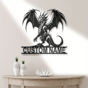 Personalized Dragon Metal Wall Art with Custom Name or Text, Art Deco Style Iron Wall Sculpture for Home and Outdoor Decor, Ideal for Porch and Patio, Unique Christmas Gift for Friends - 1pc