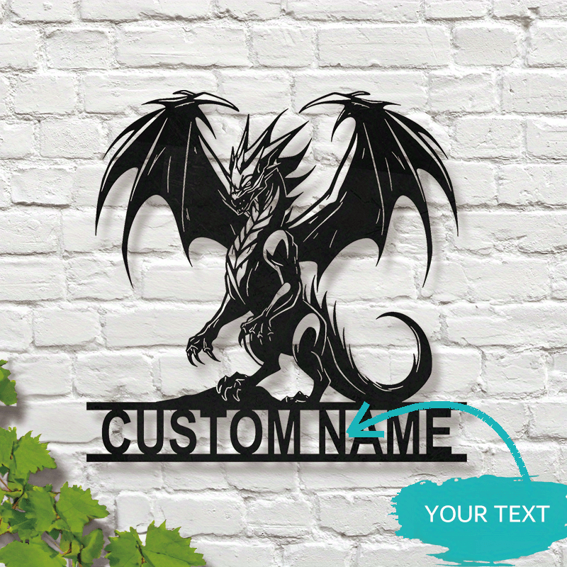Personalized Dragon Metal Wall Art with Custom Name or Text, Art Deco Style Iron Wall Sculpture for Home and Outdoor Decor, Ideal for Porch and Patio, Unique Christmas Gift for Friends – 1pc