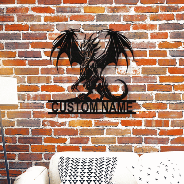 Personalized Dragon Metal Wall Art with Custom Name or Text, Art Deco Style Iron Wall Sculpture for Home and Outdoor Decor, Ideal for Porch and Patio, Unique Christmas Gift for Friends - 1pc - Image 6