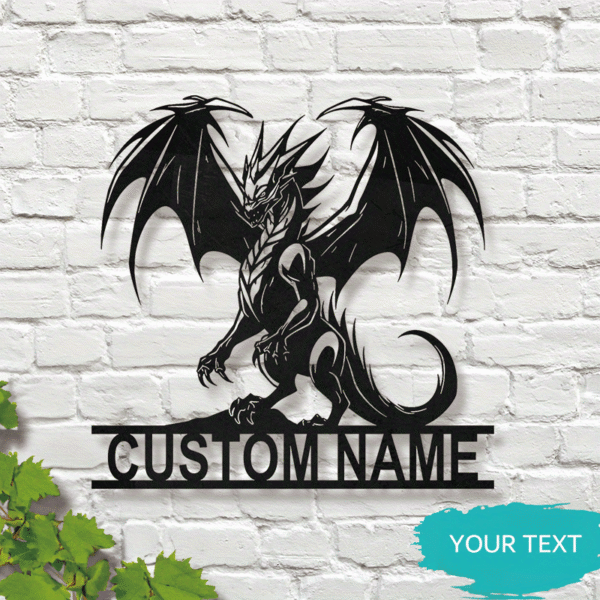 Personalized Dragon Metal Wall Art with Custom Name or Text, Art Deco Style Iron Wall Sculpture for Home and Outdoor Decor, Ideal for Porch and Patio, Unique Christmas Gift for Friends - 1pc - Image 3