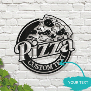 Customizable Pizza Metal Wall Art Sign - Personalized Italian Restaurant & Pizza Shop Decor, Black & White Pepperoni Design, Durable Metal Material for Indoor or Outdoor Use