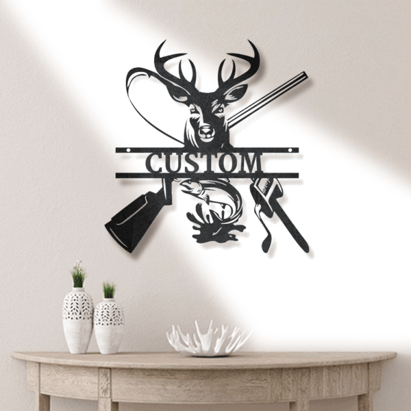 Customizable Classic Iron Wall Art Sign, Vintage Deer & Fish Design, Durable Metal Hanging Decor, Easy Install, with Personalized Text for Cabin, Lodge, Home - Image 6