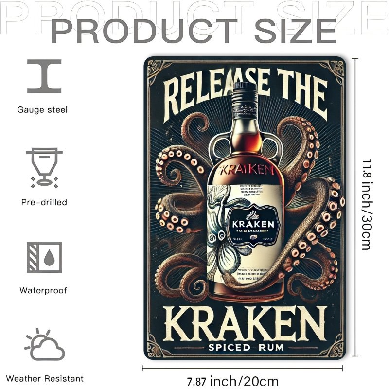 Room Decor Kraken Spiced Rum Vintage/ 7.8×11.8 inch Metal Sign/ Iron Wall Art for Home & Office Decor/ Durable materil/ Ideal gift for Living Room/ Bar/ Cafe/ indoor outdoor – 1pc