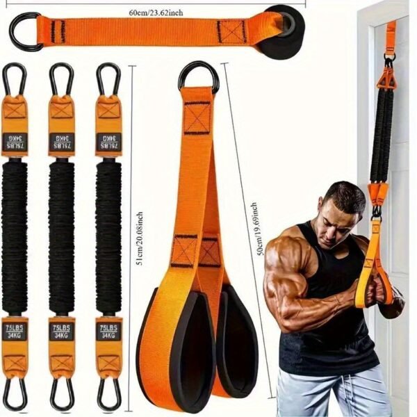 The 5pcs multifunctional heavy-duty upper arm strength training kit, made of latex, includes 2 handles, a door anchor, a foot support and 3 75-pound resistance bands, designed for tricep pushes, face pulls, bicep rotations and upper arm, back, abs an, Perfect for Thanksgiving - Image 3