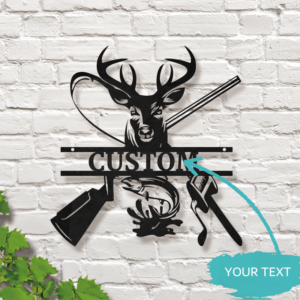 Customizable Classic Iron Wall Art Sign, Vintage Deer & Fish Design, Durable Metal Hanging Decor, Easy Install, with Personalized Text for Cabin, Lodge, Home