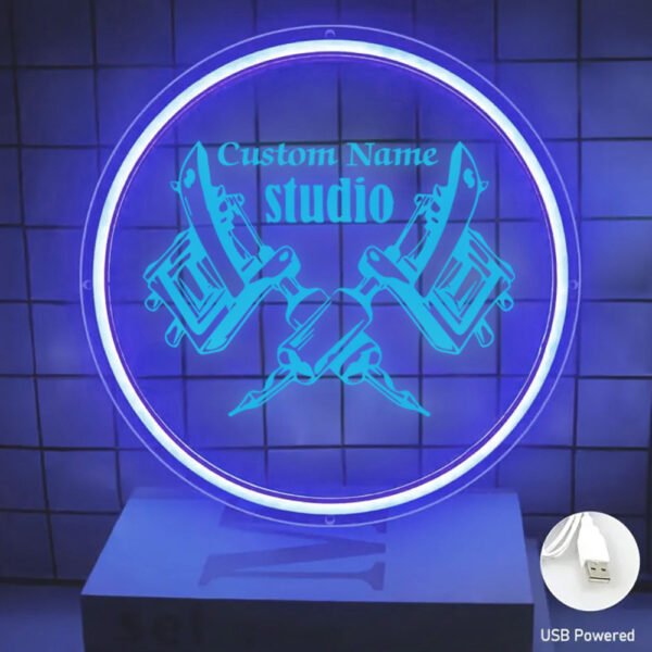 1pc Custom Name Neon Sign - Round Shape Tattoo Design, USB-Powered Acrylic Wall Decor for Business Stores, Parties, and Housewarming Gifts, Personalized Studio Name Display, Polished Finish, Easy Wall Mount, Neon Signs for Wall Decor - Image 9