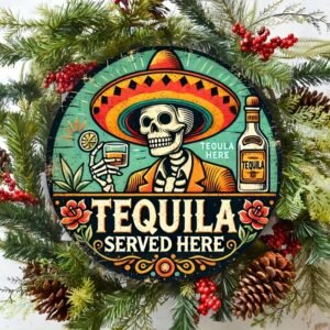 1pc Vintage Tequila Served Here Metal Sign, 7.8" Round Wall Art, Retro Decor for Bedroom, Living Room, Home Bar, Cafe, Garage - Ideal Gift for Friends and Family, Wall Hanging, Multipurpose, No Electricity Needed