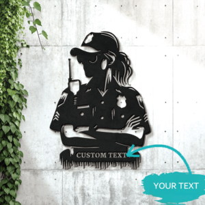 Customizable Female Officer Silhouette Metal Sign - Personalized Text, Classic Style, No Power Needed, Easy Wall Mount, Versatile Indoor/Outdoor Decor, Durable Handcrafted Law Enforcement Tribute for Home & Office