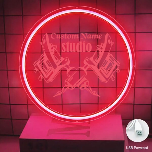 1pc Custom Name Neon Sign - Round Shape Tattoo Design, USB-Powered Acrylic Wall Decor for Business Stores, Parties, and Housewarming Gifts, Personalized Studio Name Display, Polished Finish, Easy Wall Mount, Neon Signs for Wall Decor - Image 7