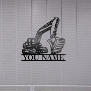 Personalized Excavator Metal Wall Art - Custom Name Sign for Home Decor, Black Iron Construction Theme, Perfect Gift for Dad’s Birthday or Christmas, Dad Gift Idea | Excavator Theme Decor | Detailed Metalwork, 2D Flat, Perfect for Room Decor