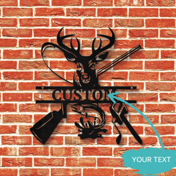 Customizable Classic Iron Wall Art Sign, Vintage Deer & Fish Design, Durable Metal Hanging Decor, Easy Install, with Personalized Text for Cabin, Lodge, Home - Image 5