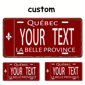 Customizable Stainless Steel Quebec License Plate - 6x12" Vintage Red Metal Sign for Home, Bar, Cafe & Garage Decor | Personalized Wall Art & Unique Gift Idea