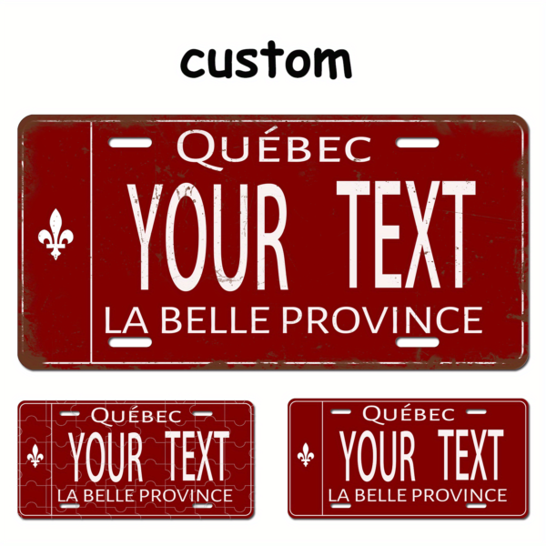 Customizable Stainless Steel Quebec License Plate - 6x12" Vintage Red Metal Sign for Home, Bar, Cafe & Garage Decor | Personalized Wall Art & Unique Gift Idea