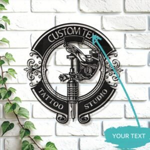 HELLOYOUNG Art Deco Customizable Metal Tattoo Studio Sign - Vintage Style Wall Sculpture for Home & Tattoo Shop Decor, Personalized Text Option