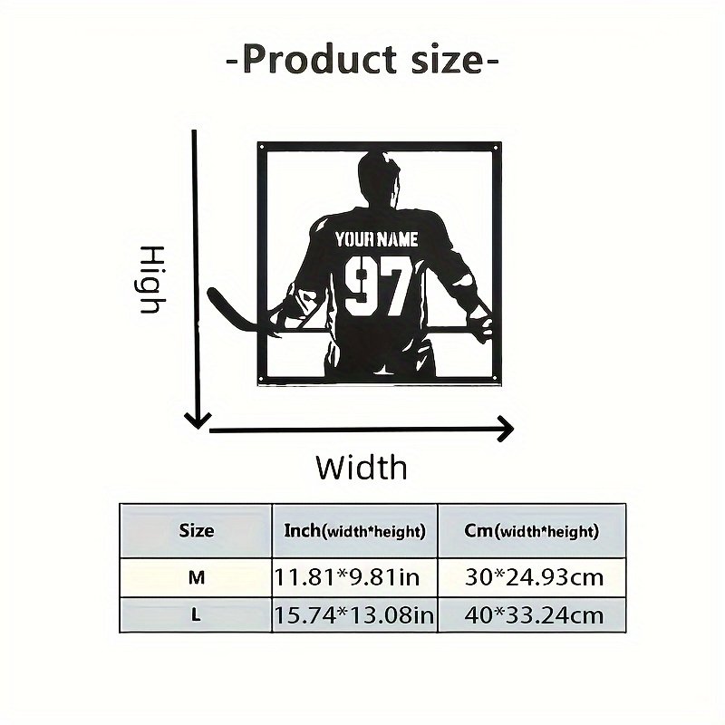 Room Decor Customizable Hockey Player Iron Wall Art, Personalized Jersey Number Metal Decor, Durable, with Ideal Gift for Hockey Fans