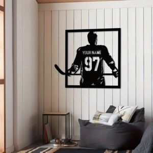 Room Decor Customizable Hockey Player Iron Wall Art, Personalized Jersey Number Metal Decor, Durable, with Ideal Gift for Hockey Fans