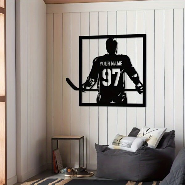 Room Decor Customizable Hockey Player Iron Wall Art, Personalized Jersey Number Metal Decor, Durable, with Ideal Gift for Hockey Fans
