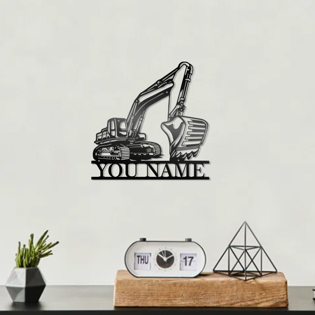 Personalized Excavator Metal Wall Art – Custom Name Sign for Home Decor, Black Iron Construction Theme, Perfect Gift for Dad’s Birthday or Christmas, Dad Gift Idea | Excavator Theme Decor | Detailed Metalwork, 2D Flat, Perfect for Room Decor