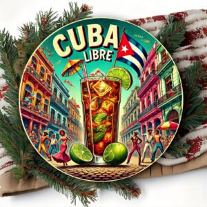 Vintage Cuba Libre Aluminum Tin Sign, 2D Round Metal Wall Plaque 8x8 Inches, Retro Cuban Art Decor for Indoor Outdoor Use, Ideal for Home, Farm, Restaurant, Garden, Bar, Cafe, Gym