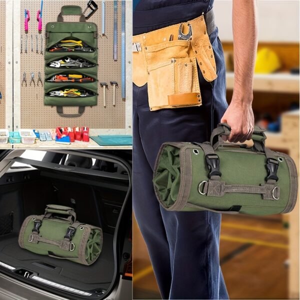 Heavy Duty Roll Up Tool Bag with Detachable Pouches, Portable Tool Organizer for Electricians, Mechanics, and Fathers' Day Gifts - Image 9