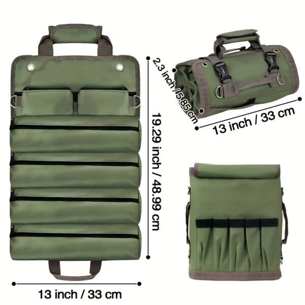 Heavy Duty Roll Up Tool Bag with Detachable Pouches, Portable Tool Organizer for Electricians, Mechanics, and Fathers' Day Gifts - Image 5