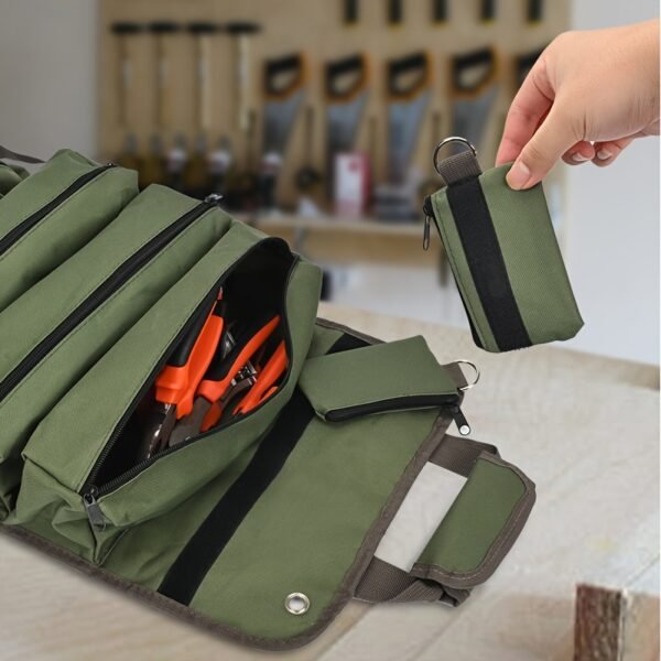Heavy Duty Roll Up Tool Bag with Detachable Pouches, Portable Tool Organizer for Electricians, Mechanics, and Fathers' Day Gifts - Image 7