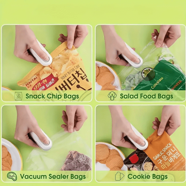 Portable USB Rechargeable Snack Bag Sealer with Cutter – Compact Heat Vacuum Sealer for Fresh Food Storage, 150mAh Lithium Battery, White & Gray Design, Ergonomic Handle for Easy Use, Ideal for Kitchen & On-the-Go Food Preservation, Onthego Sealing | Sleek Design | Durable Plastic, Reusable Food Storage Bags - Image 7