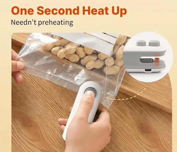 Portable USB Rechargeable Snack Bag Sealer with Cutter – Compact Heat Vacuum Sealer for Fresh Food Storage, 150mAh Lithium Battery, White & Gray Design, Ergonomic Handle for Easy Use, Ideal for Kitchen & On-the-Go Food Preservation, Onthego Sealing | Sleek Design | Durable Plastic, Reusable Food Storage Bags - Image 5
