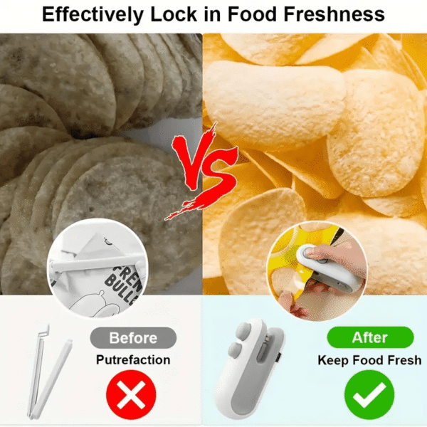 Portable USB Rechargeable Snack Bag Sealer with Cutter – Compact Heat Vacuum Sealer for Fresh Food Storage, 150mAh Lithium Battery, White & Gray Design, Ergonomic Handle for Easy Use, Ideal for Kitchen & On-the-Go Food Preservation, Onthego Sealing | Sleek Design | Durable Plastic, Reusable Food Storage Bags - Image 10